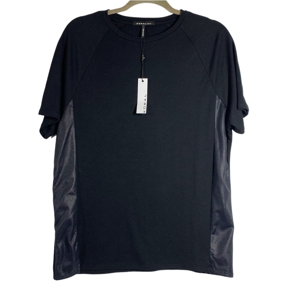 Koral Men's Black Active Mesh Detailed Logo Short Sleeve T-shirt. Size Medium